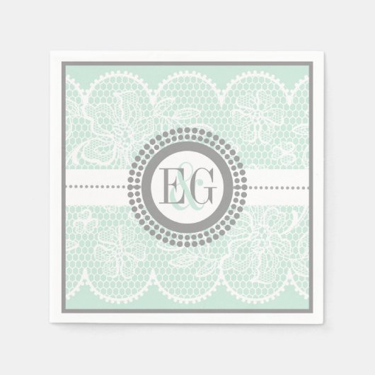 Minzgrün, weiße Spitzen-Trauung Serviette (Vorderseite)