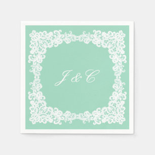 Minzgrün-weiße Spitzencocktail-Serviette Serviette