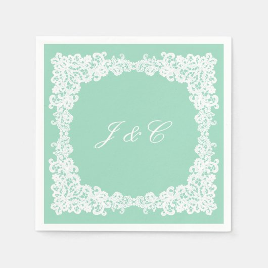 Minzgrün-weiße Spitzencocktail-Serviette Serviette (Vorderseite)