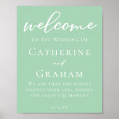Minzgrün-weiße Typografie Personalisierte Hochzeit Poster (Vorne)