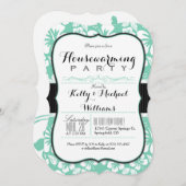 Minzgrün-weißes tropisches Party Einladung (Vorne/Hinten)