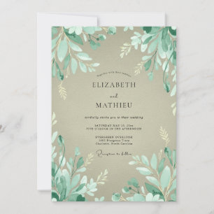 Minzgrüne Blätterwald-Hochzeit Einladung