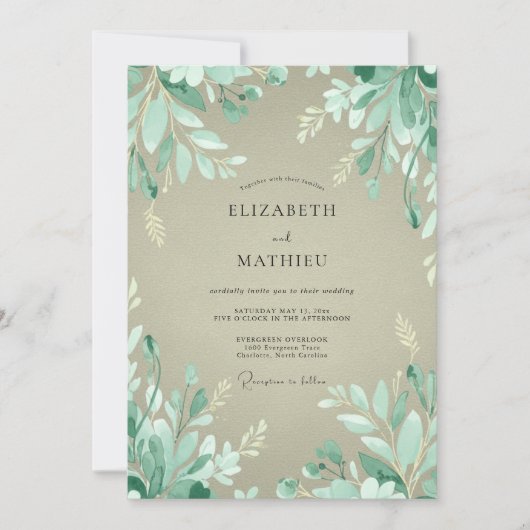 Minzgrüne Blätterwald-Hochzeit Einladung (Vorderseite)