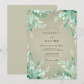 Minzgrüne Blätterwald-Hochzeit Einladung (Vorne/Hinten)
