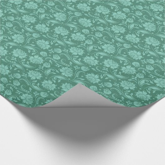 Minzgrüne BlumenDamasken über grünem Hintergrund Geschenkpapier (Ecke)