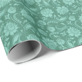 Minzgrüne BlumenDamasken über grünem Hintergrund Geschenkpapier (Rolleneckpunkt)