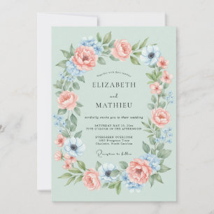 Minzgrüne Blumenkranz-Hochzeit Einladung