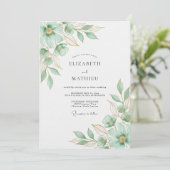 Minzgrüne Florale Hochzeit Einladung (Stehend Vorderseite)