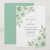 Minzgrüne Florale Hochzeit Einladung (Vorne/Hinten)