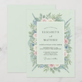 Minzgrüne Florale Hochzeit Einladung (Vorne/Hinten)