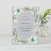 Minzgrüne Frostige Botanische Hochzeit Einladung (Stehend Vorderseite)