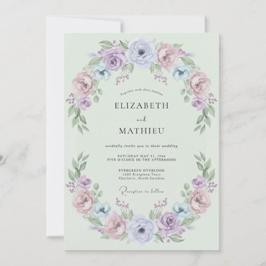 Minzgrüne makellose Blumenhochzeit Einladung (Vorderseite)