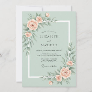 Minzgrüne romantische Rosenhochzeit Einladung