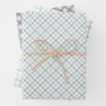 Minzgrüne und graue Gingham-Geschenkpapierbögen