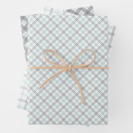 Minzgrüne und graue Gingham-Geschenkpapierbögen Geschenkpapier Set