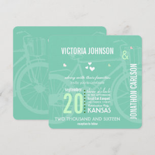 Minzgrüne Vintage-Fahrrad-Typografie-Hochzeit Einladung