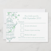 Minzgrüne Vögel öffnen Käfig Hochzeit RSVP Einladung (Rückseite)