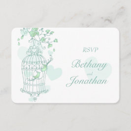 Minzgrüne Vögel öffnen Käfig Hochzeit RSVP Karte