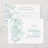 Minzgrüne Vögel öffnen Käfig Hochzeit RSVP Karte (Vorne/Hinten)