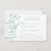 Minzgrüne Vögel öffnen Käfig Hochzeit RSVP Karte (Rückseite)