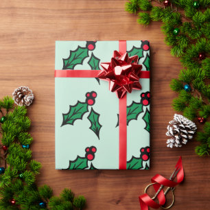 Minzgrüne Weihnachts-Stechpalmen-Geschenkpapier Geschenkpapier