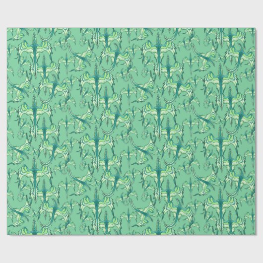 Minzgrüner Drachen-Wrap-Papier Geschenkpapier (Flach)