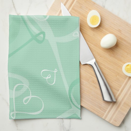 Minzgrünes Herzmuster Küchentuch (Viertel Falte)