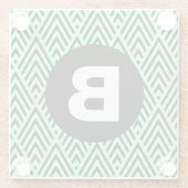 Minzgrünes trendiges Chevron-Muster Monogramm Glasuntersetzer (Rückseite)