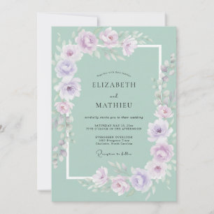 Minzige Florale Girlande Romantik Hochzeit Einladung