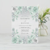 Minzige Florale Hochzeit Einladung (Stehend Vorderseite)
