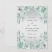 Minzige Florale Hochzeit Einladung (Vorne/Hinten)