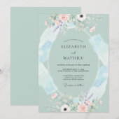 Minzige Florale Wirbelhochzeit Einladung (Vorne/Hinten)