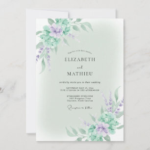 Minzige Veilchen-Wisteria-Hochzeit Einladung