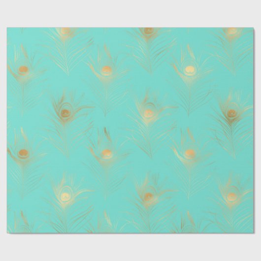 Minziger Hintergrund mit goldenen Federn Geschenkpapier (Flach)