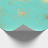 Minziger Hintergrund mit goldenen Federn Geschenkpapier (Ecke)