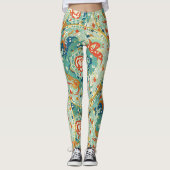 Minzkorallen, Blaues Pferd und Blumenmuster Leggings (Vorderseite)