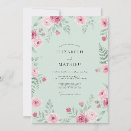 Minzpinke Hochzeit Einladung (Vorderseite)