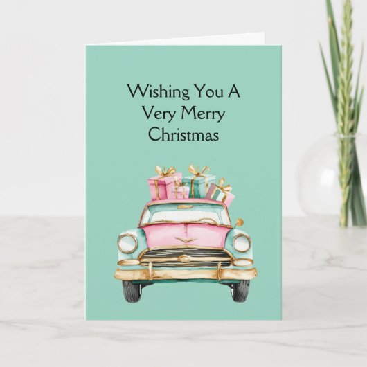 Minzrosa Auto Weihnachtsgeschenke Karte (Vorderseite)