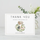 Minzrosa Blumenpaar Foto Danke Einladung (Stehend Vorderseite)