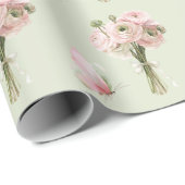 Minzrosa Ranunkelblumen Schmetterlinge Geburtstag Geschenkpapier (Rolleneckpunkt)