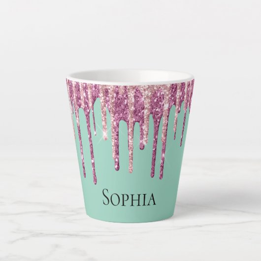 Minzrosa Rosa Eiscreme Glitzer Tropfen Geburtstag Milchtasse (Vorderseite)