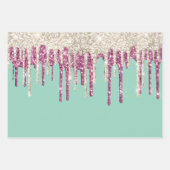 Minzrosa Rosa Eiscreme Glitzer Tropfen Geschenkpapier Set (Vorderseite 3)