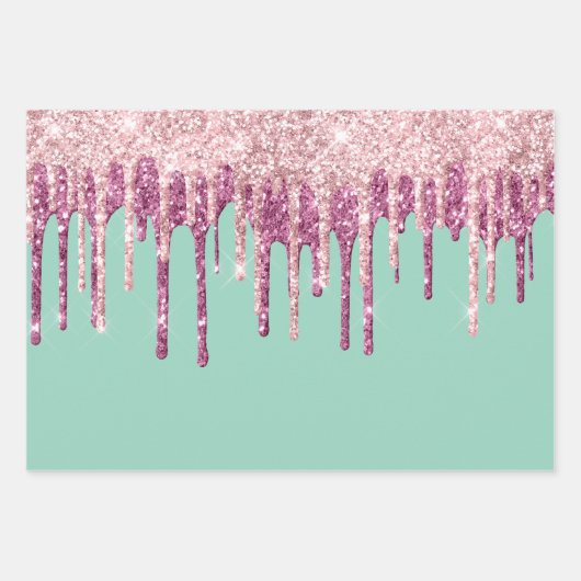 Minzrosa Rosa Eiscreme Glitzer Tropfen Geschenkpapier Set (Vorderseite)