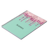 Minzrosa Rosa Eiscreme Glitzer Tropfen Notizblock (Linke Seite)