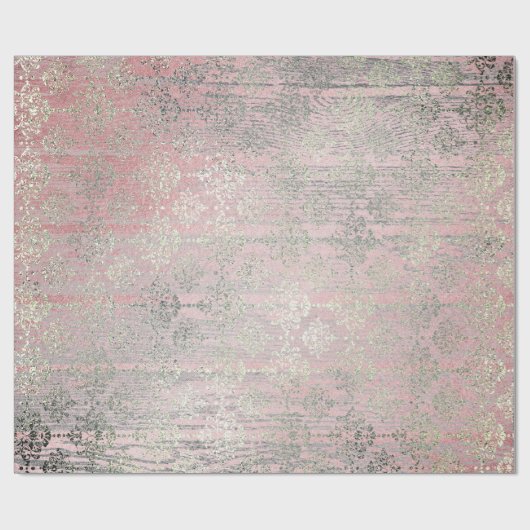 Minzsilber Foxier Rosa Blush Damask Holz Rustikal Geschenkpapier (Flach)