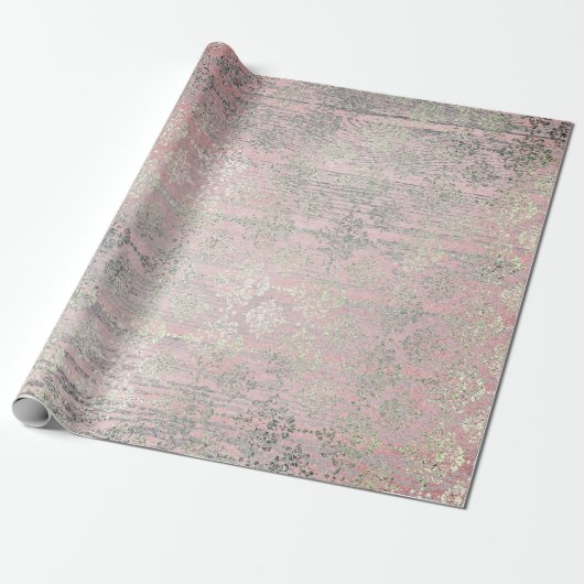 Minzsilber Foxier Rosa Blush Damask Holz Rustikal Geschenkpapier (Ungerollt)
