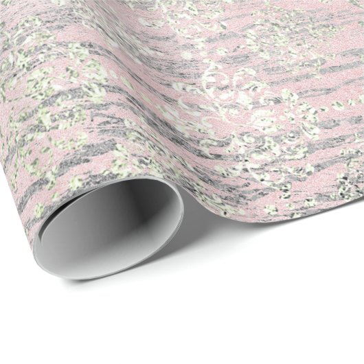 Minzsilber Foxier Rosa Blush Damask Holz Rustikal Geschenkpapier (Rolleneckpunkt)