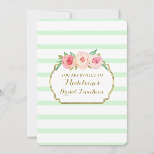 Minzstreifen Gold Pink Bridal Mittagessen Einladung (Vorderseite)