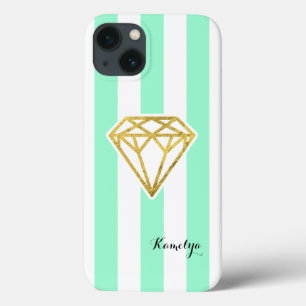 Minzstreifen mit Goldfolie Diamant iPhone 13 Hülle