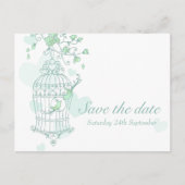 Minzvögel öffnen Käfig Hochzeit speichern das Datu Ankündigungspostkarte (Vorderseite)